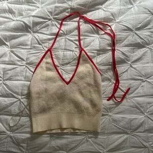 Anthropologie Cream Top with Red Trim